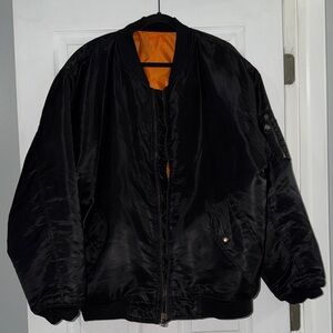 Jordan Craig Black Bomber Jacket with Bold Orange Interior
